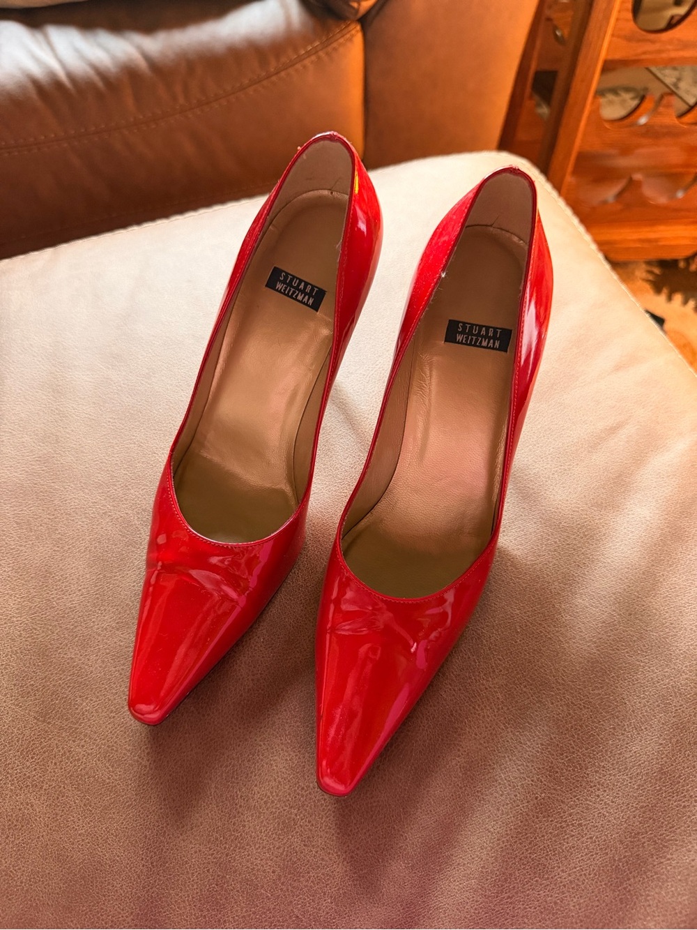 Stuart Weitzman Glossy Red Pointed-Toe High Heels